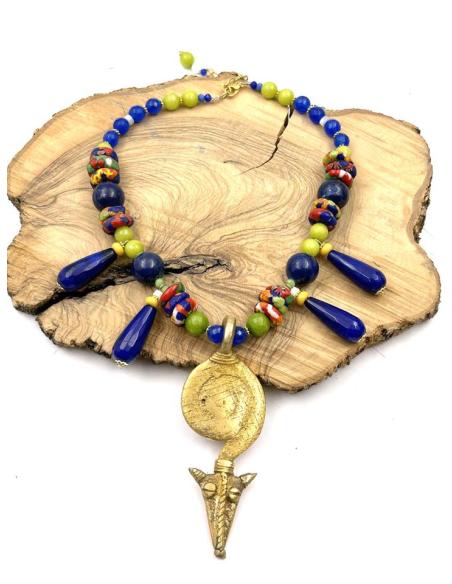COLLARES MUJER AFRICANOS JOYAS ARTESANALES EN VERDE Y AZUL