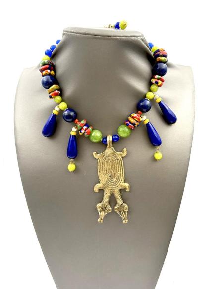 COLLARES MUJER EXCLUSIVOS JOYERIA ARTESANAL AFRICANA DOBLE CABEZA REPTIL