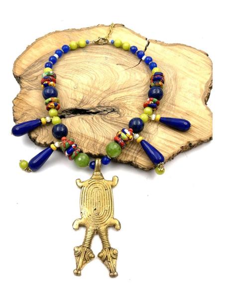 COLLARES MUJER EXCLUSIVOS JOYERIA ARTESANAL AFRICANA DOBLE CABEZA REPTIL