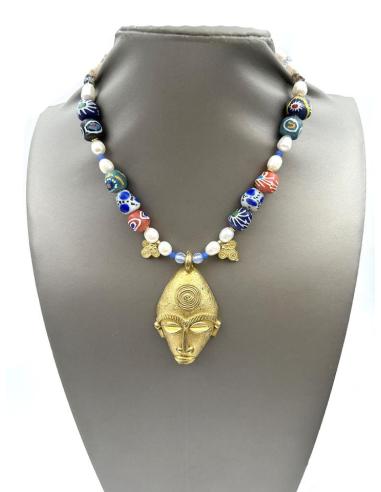 COLLARES MUJER ARTE AFRICANO MASCARA DECORACION TRIBAL Y PERLAS