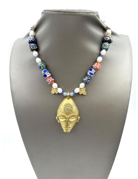 COLLARES MUJER ARTE AFRICANO MASCARA DECORACION TRIBAL Y PERLAS