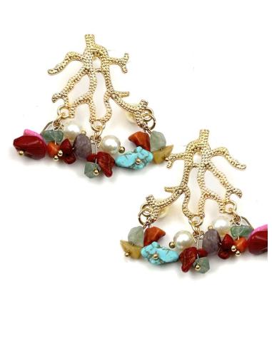 PENDIENTES MUJER PARA VERANO CON RAMITA DORADA Y PIEDRECITAS