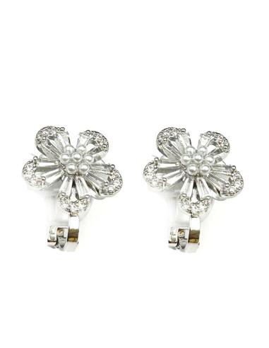 PENDIENTES MUJER CLIP CON FLORECITA DECORADA CON PERLITAS MINI