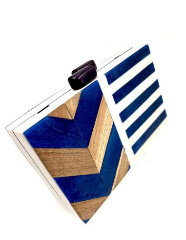 CLUTCHS Y BOLSOS FIESTA MADERA Y CAREY BLANCO Y AZUL, BOLSOS ORIGINALES DE FIESTA EN MADRID