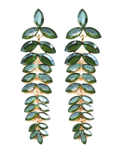 PENDIENTES LARGOS VERDES DISEÑO CASCADA CRISTAL SUPER FAVORECEDOR