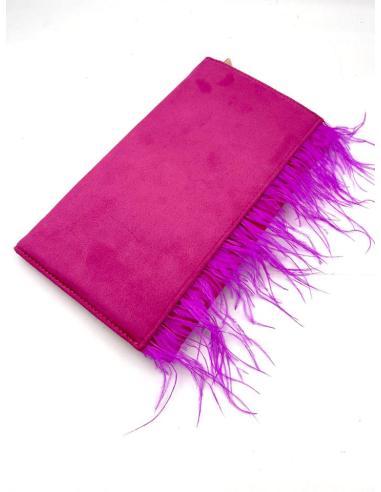 BOLSOS DE FIESTA FUCSIAS BUGAMBILIAS CON PLUMAS PARA BODAS