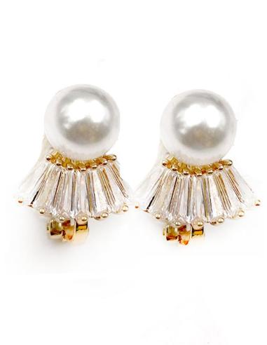 PENDIENTES DE CLIP CON PERLAS EN DORADO O PLATEADO CON BAGUETTE BRILLO