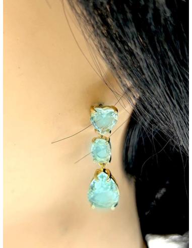 PENDIENTES LARGOS AZULES AGUAMARINA MUY ELEGANTES PARA BODAS Y EVENTOS