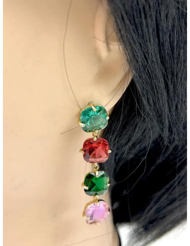 PENDIENTES LARGOS MULTICOLOR MUY ELEGANTES ALTA CALIDAD PARA BODAS