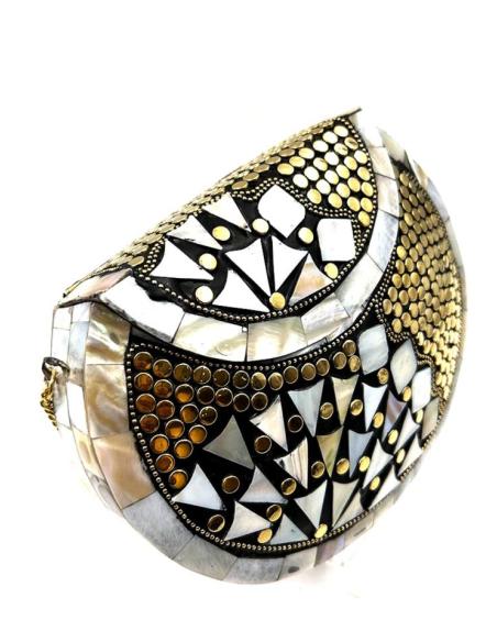 BOLSOS DE FIESTA BLANCO NACAR NEGRO Y DORADO ORIGINAL COFRE MOSAICO PARA BODAS