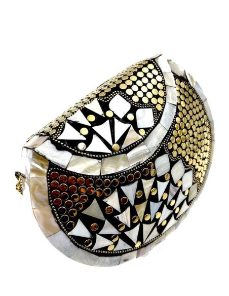 BOLSOS DE FIESTA BLANCO NACAR NEGRO Y DORADO ORIGINAL COFRE MOSAICO PARA BODAS