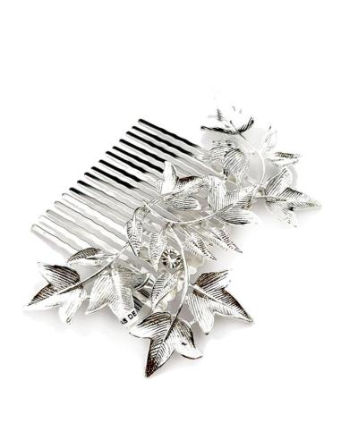 PEINETAS COLOR PLATA VIEJA PARA BODAS CON HOJITAS Y DESTELLOS DE CRISTAL