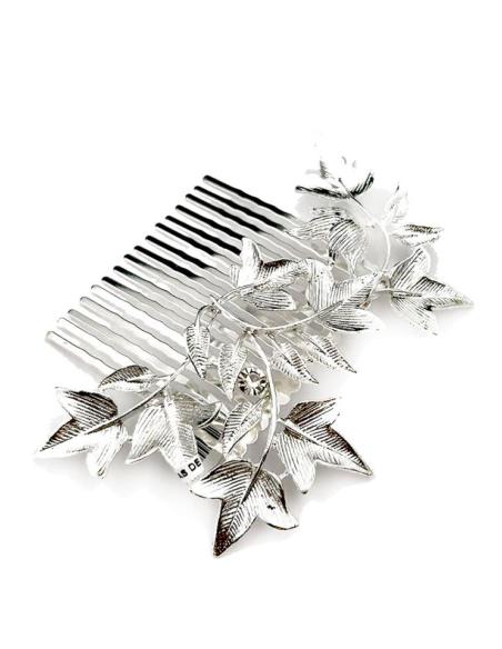 PEINETAS COLOR PLATA VIEJA PARA BODAS CON HOJITAS Y DESTELLOS DE CRISTAL