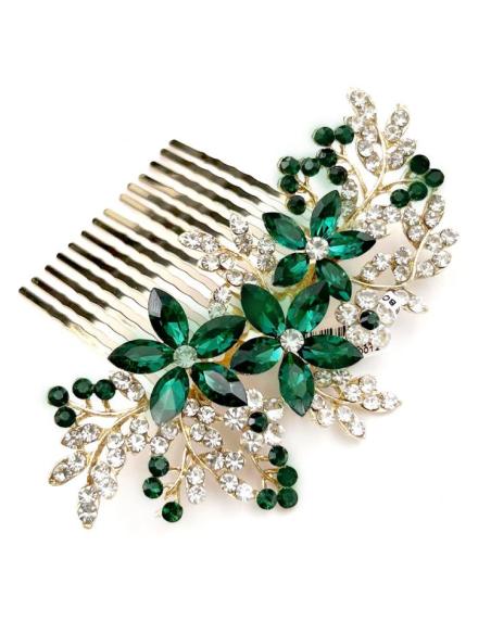 PEINETAS VERDES PARA BODAS CON  PEDRERIA CRISTAL BRILLO