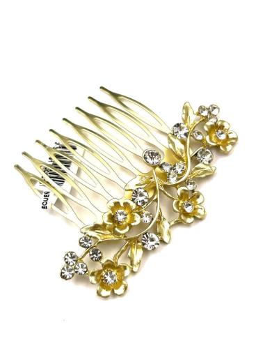 PEINETAS DORADAS PEQUEÑAS PARA BODAS CON FLORECITAS Y DESTELLOS CRISTAL