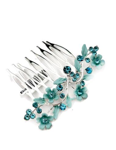 PEINETAS AZULES PEQUEÑAS PARA BODAS CON FLORECITAS Y DESTELLOS CRISTAL