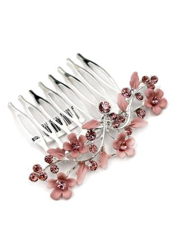 PEINETAS ROSAS PEQUEÑAS PARA BODAS CON FLORECITAS Y DESTELLOS CRISTAL