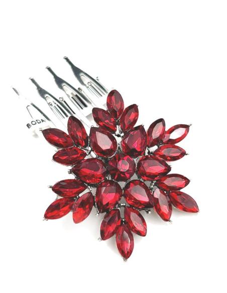 TOCADOS ROJOS PEQUEÑOS PEINETA DE PEDRERIA DE CRISTAL BRILLO