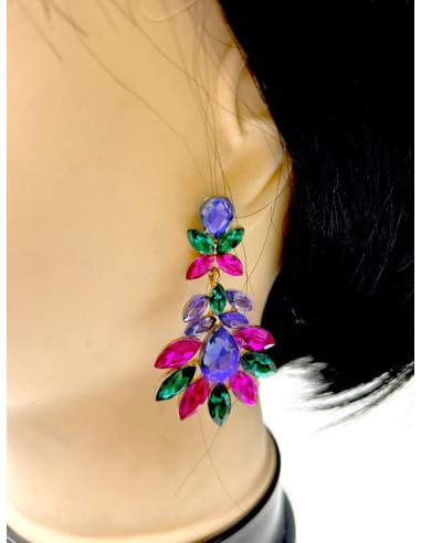 PENDIENTES MUJER PARA BODAS VERDES MORADOS Y FUCSIAS