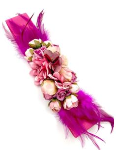 CINTURONES MUJER FUCSIAS CON FLORES Y PLUMAS PARA INVITADAS DE BODAS