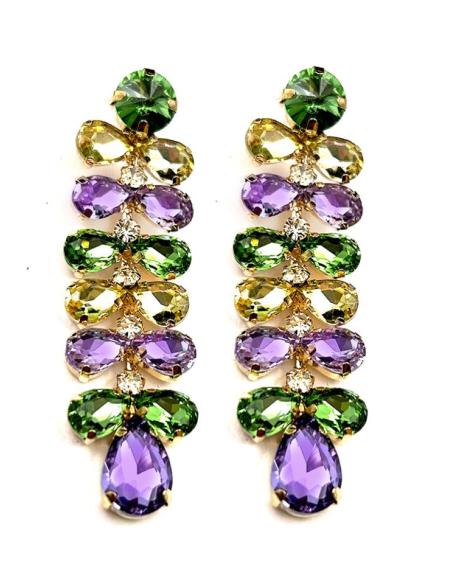 PENDIENTES LARGOS DE FIESTA PARA BODAS NOCHE VERDE AMARILLO Y LILA