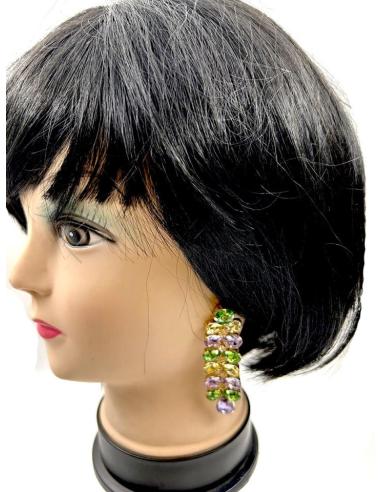 PENDIENTES LARGOS DE FIESTA PARA BODAS NOCHE VERDE AMARILLO Y LILA