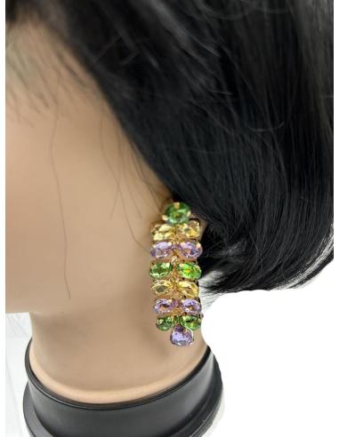 PENDIENTES LARGOS DE FIESTA PARA BODAS NOCHE VERDE AMARILLO Y LILA