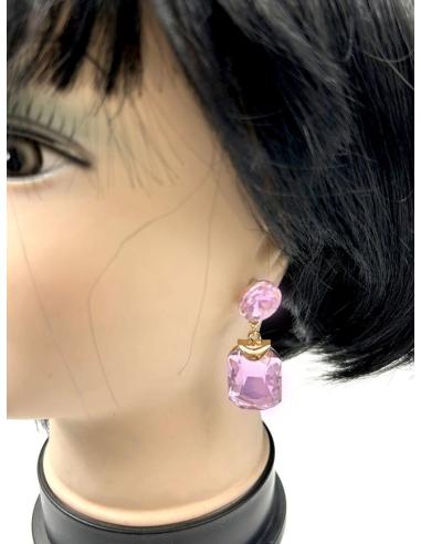 PENDIENTES LARGOS ROSAS DE FIESTA EXTRA BRILLO PARA BODAS NOCHE