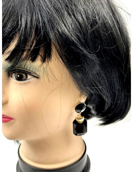 PENDIENTES LARGOS NEGROS DE FIESTA EXTRA BRILLO PARA BODAS NOCHE