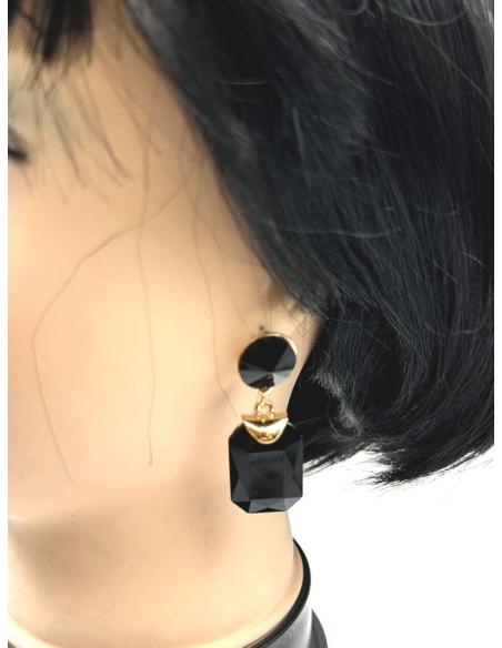 PENDIENTES LARGOS NEGROS DE FIESTA EXTRA BRILLO PARA BODAS NOCHE