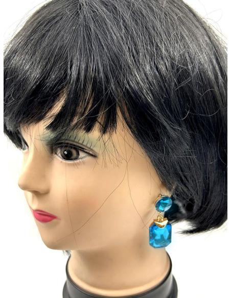 PENDIENTES LARGOS AZULES DE FIESTA EXTRA BRILLO PARA BODAS NOCHE
