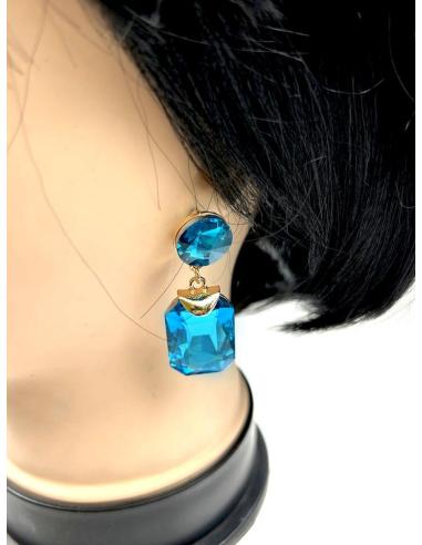 PENDIENTES LARGOS AZULES DE FIESTA EXTRA BRILLO PARA BODAS NOCHE