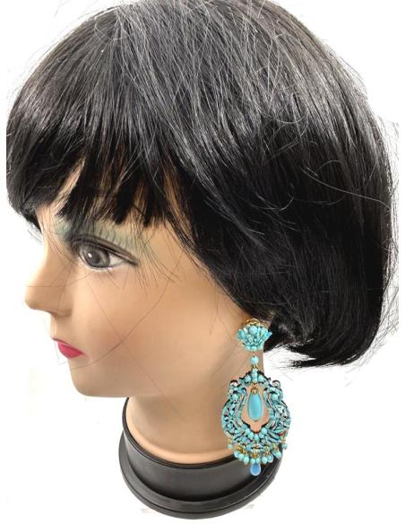 PENDIENTES DE TURQUESA LARGOS DE ALTA BISIUTERIA ESPECTACULAR DISEÑO FLAMENCO