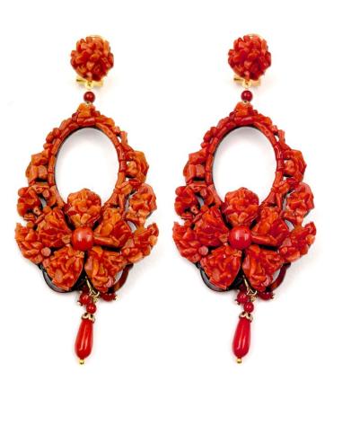 PENDIENTES DE CORAL LARGOS ALTA BISIUTERIA ESPECTACULAR DISEÑO FLAMENCO
