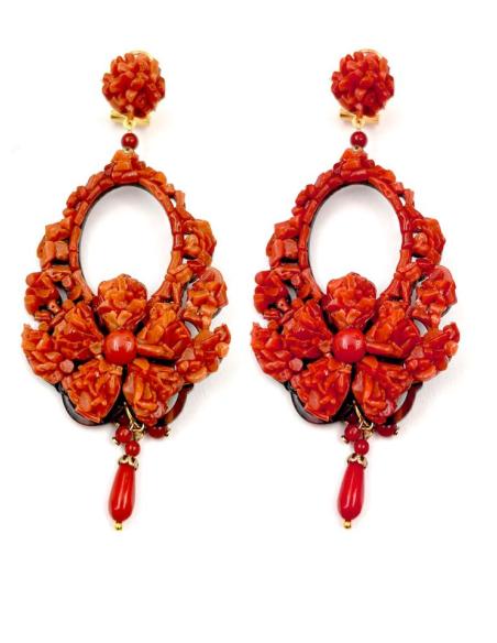 PENDIENTES DE CORAL LARGOS ALTA BISIUTERIA ESPECTACULAR DISEÑO FLAMENCO