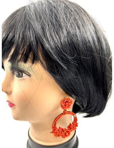 PENDIENTES CORAL AROS GRANDES DISEÑO FLAMENCO PARA EVENTOS