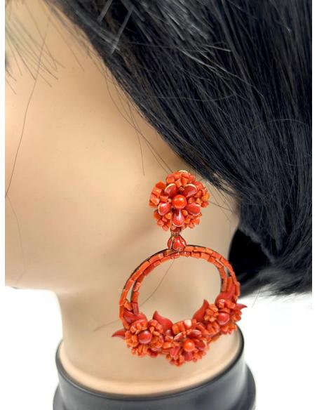 PENDIENTES CORAL AROS GRANDES DISEÑO FLAMENCO PARA EVENTOS