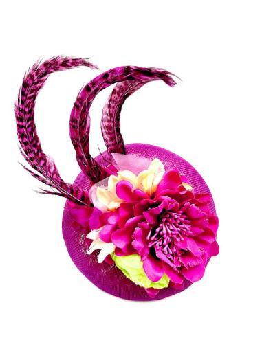 TOCADOS BUGAMBILIAS PEQUEÑOS PARA BODAS CON PLUMAS FAISAN Y FLORES