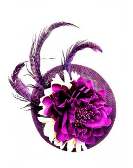 TOCADOS PEQUEÑOS MORADOS PARA BODAS CON PLUMAS FAISAN Y FLORES 2
