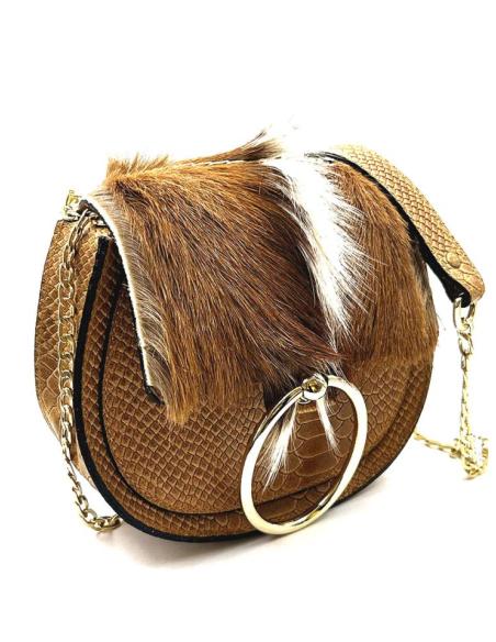 BOLSOS MUJER PEQUEÑOS PELO GACELA Y SERRAJE TONO CAMEL