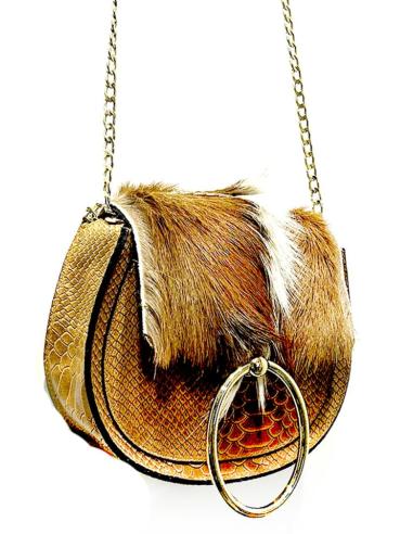 BOLSOS MUJER PEQUEÑOS PELO GACELA Y SERRAJE TONO CAMEL