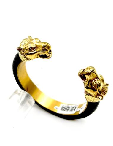 PULSERAS DE HOMBRE NEGRAS CON DOBLE CABEZA FELINA DORADA