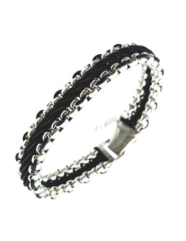 PULSERAS HOMBRE ESLABON ACERO CON CORDON NEGRO