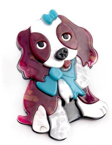 BROCHES DE ANIMALES PERRITO BEAGLE COQUETO CON LAZITO TURQUESA