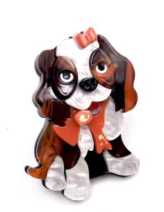 BROCHES DE ANIMALES PERRITO BEAGLE COQUETO CON LAZITO NARANJA
