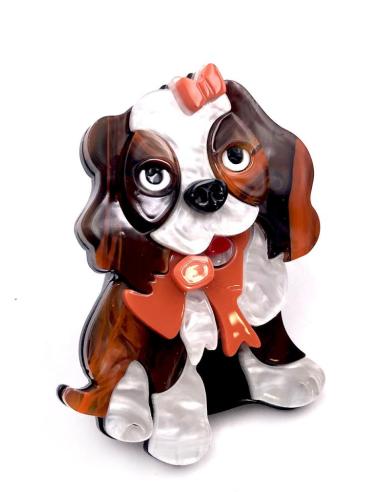 BROCHES DE ANIMALES PERRITO BEAGLE COQUETO CON LAZITO NARANJA