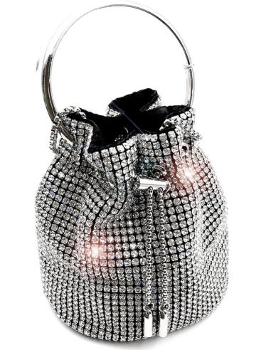 BOLSOS DE FIESTA PLATEADOS CON PEDRERIA DE CRISTAL Y ASA RIGIDA