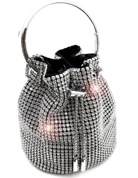 BOLSOS DE FIESTA PLATEADOS CON PEDRERIA DE CRISTAL Y ASA RIGIDA