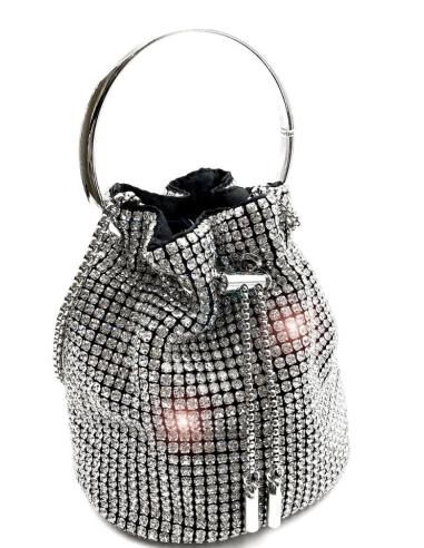 BOLSOS DE FIESTA PLATEADOS CON PEDRERIA DE CRISTAL Y ASA RIGIDA
