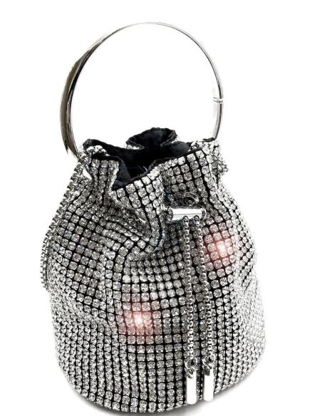 BOLSOS DE FIESTA PLATEADOS CON PEDRERIA DE CRISTAL Y ASA RIGIDA